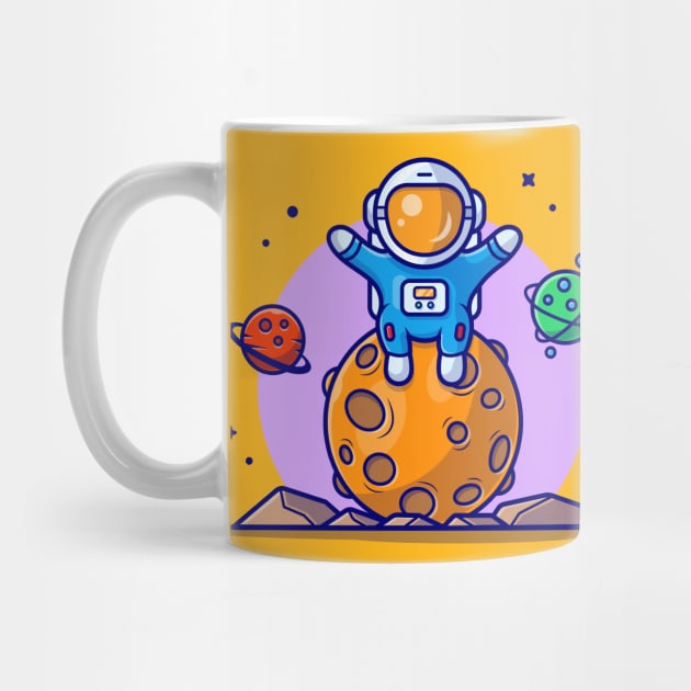 Cute Astronaut Sitting On Planet Space Cartoon Vector Icon Illustration by Catalyst Labs